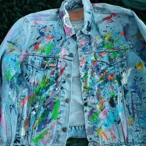 Levi's Vintage Custom Made Multicolor Paint-Splattered Jean Jacket